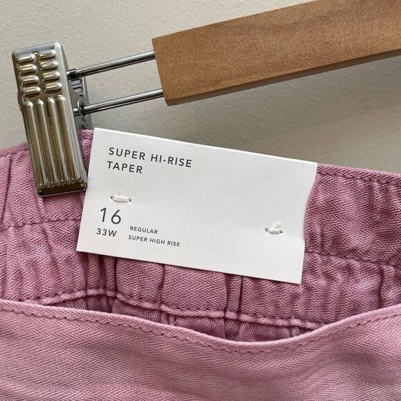 NWT American Eagle Super Hi-Rise Taper Utility Pants Womens Size 16 Pink Belted - Picture 7 of 16